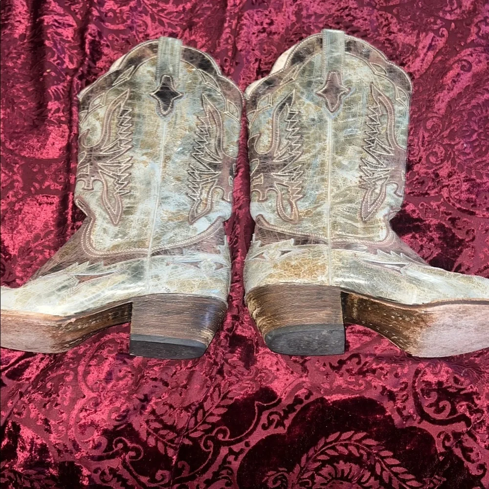 Steve Madden Moss Green Brown Leather Top Stitched Cowboy Boots 10M - Picture 4 of 12